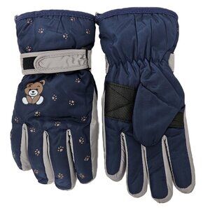 Waterproof Winter Ski Gloves for Kids Boys Girls Bear Print Hook & Loop Closure